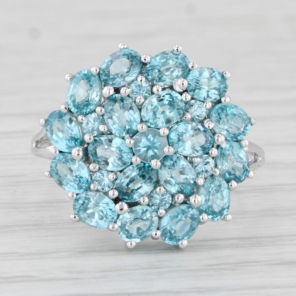 Light Gray 4.85ctw Blue Zircon Cluster Ring 10k White Gold Size 8.25 Cocktail