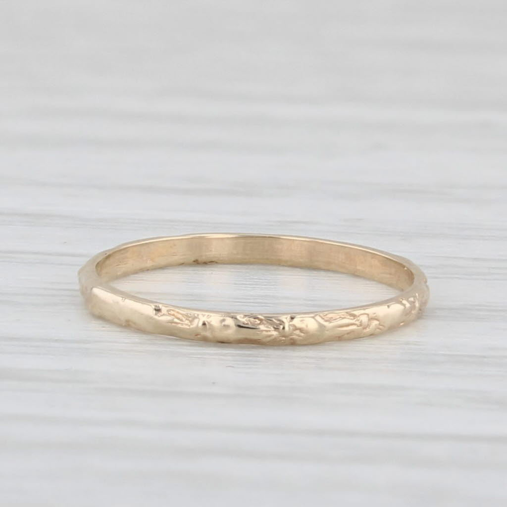 Light Gray Vintage Floral Engraved Baby Ring 10k Yellow Gold Small Size Band