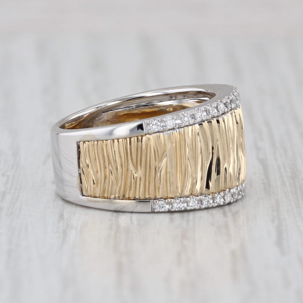 Allison Kaufman 0.20ctw Diamond Wide Band Textured Ring 14k Yellow White Gold
