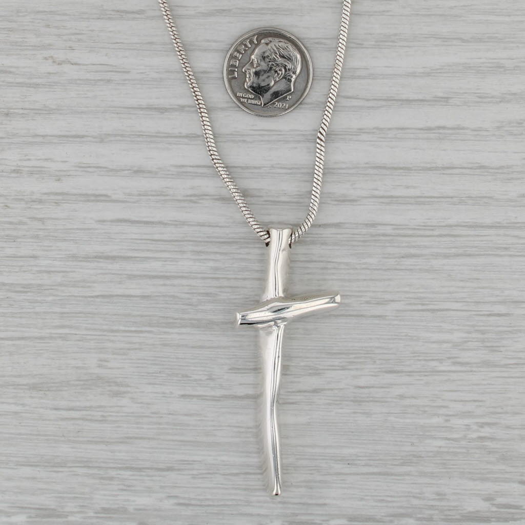 Abstract Cross Pendant Necklace Sterling Silver 18" Snake Chain John Rocha