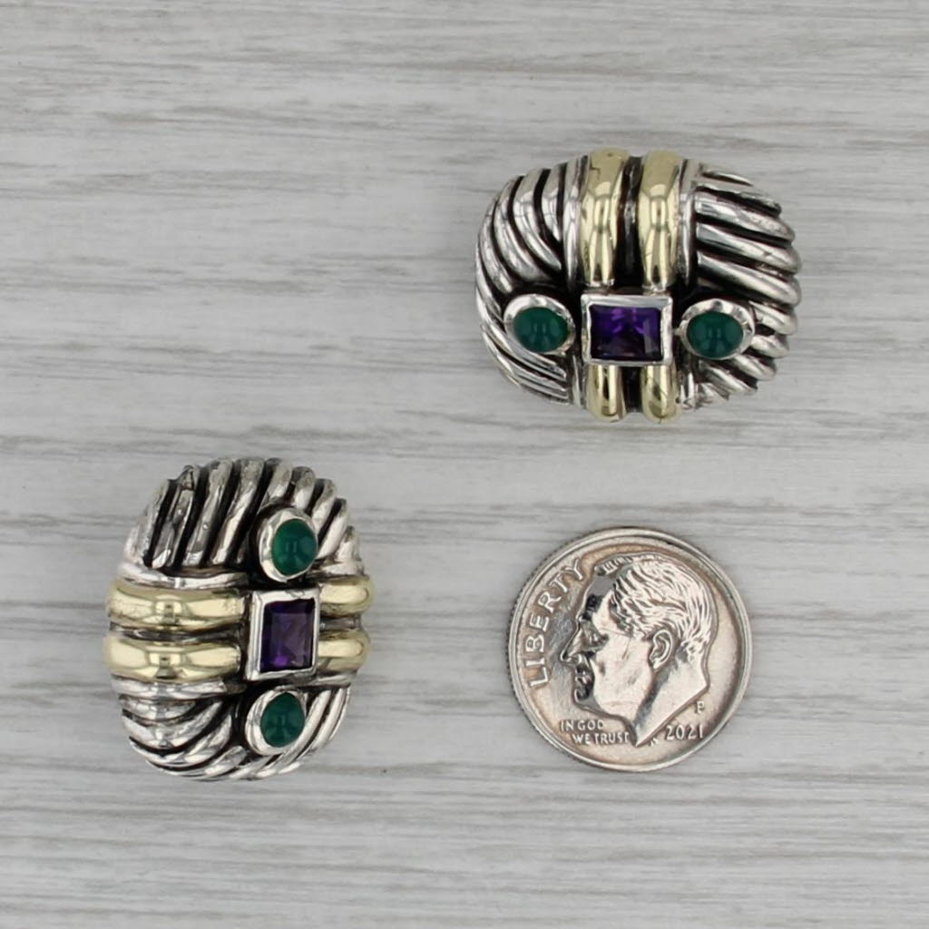 David Yurman Amethyst Chalcedony Cable Earrings Sterling Silver 14k Gold