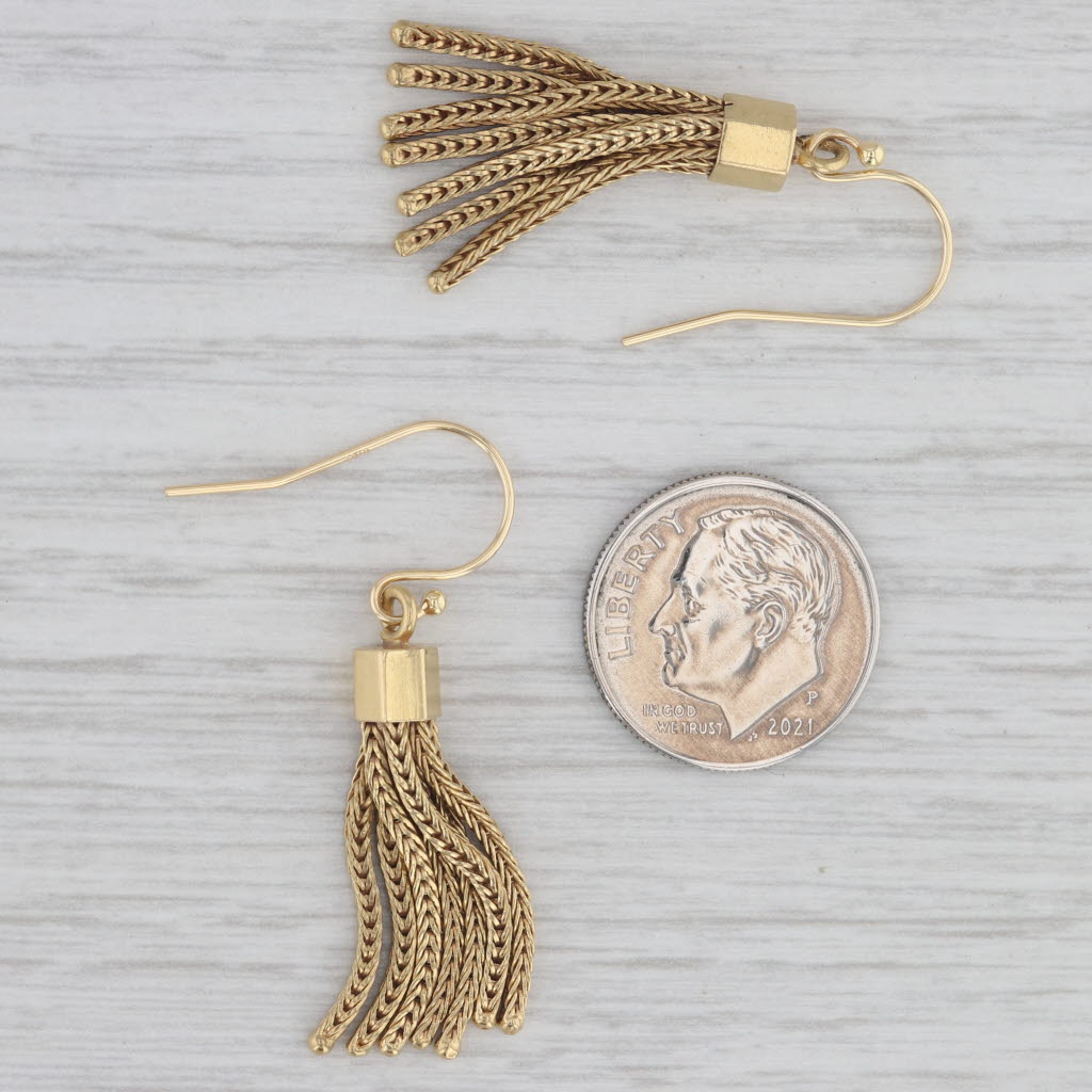 Gray Vintage Fringe Dangle Earrings 18k Yellow Gold Hook Posts