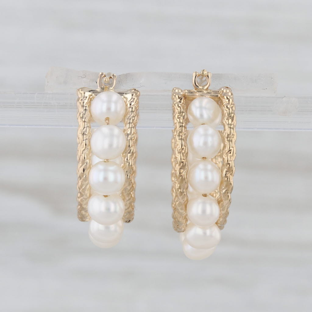 Cultured Pearl Hoop Earrings 10k Yellwo Gold Snap Top Round Hoops