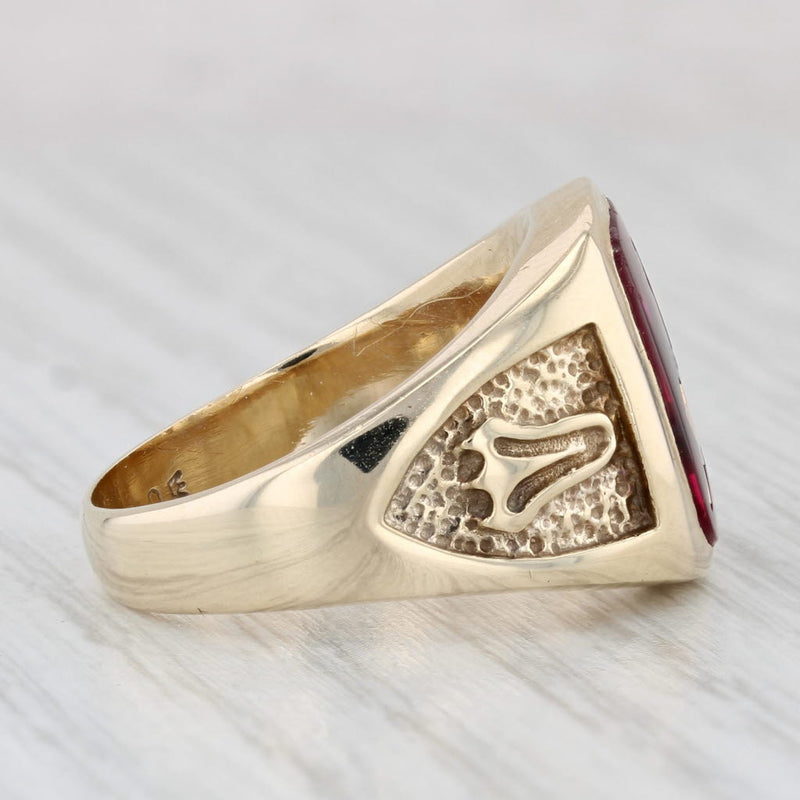 Light Gray Masonic Signet Ring 10k Gold Lab Created Ruby Blue Lodge Vintage Square Compass