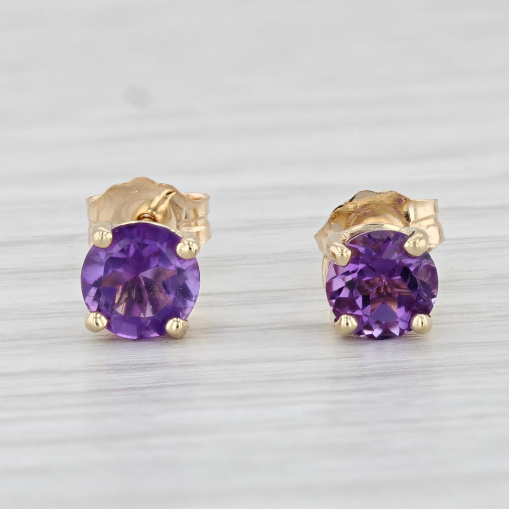 Light Gray 1ctw Round Amethyst Stud Earrings 14k Yellow Gold