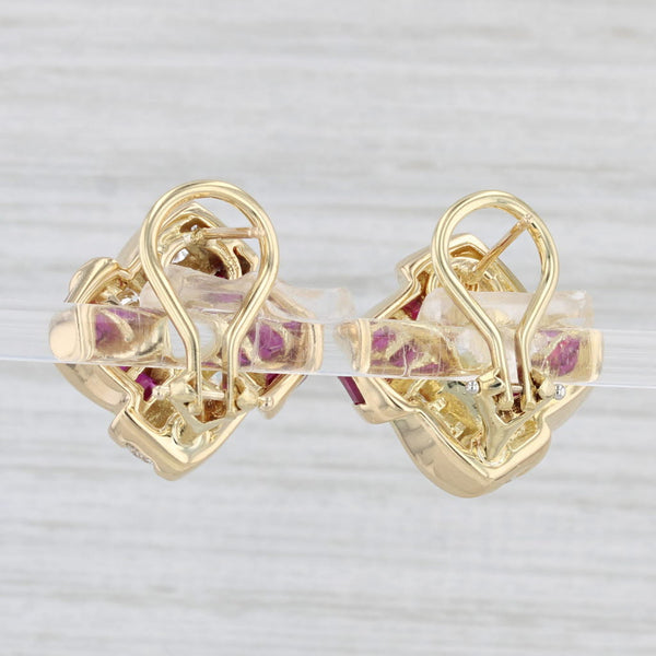 3.90ctw Lab Created Ruby Diamond Earrings 18k Yellow Gold Krypell Omega Backs