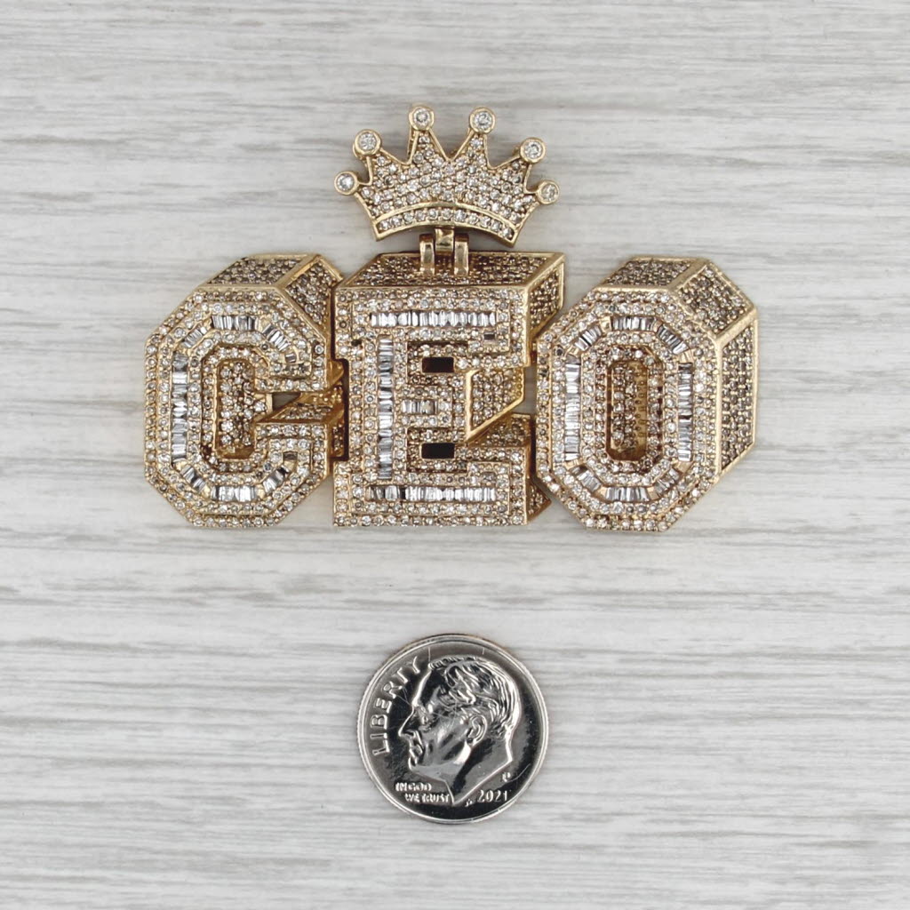 4.08ctw Diamond Crowned CEO Pendant 10k Yellow Gold Box Statement
