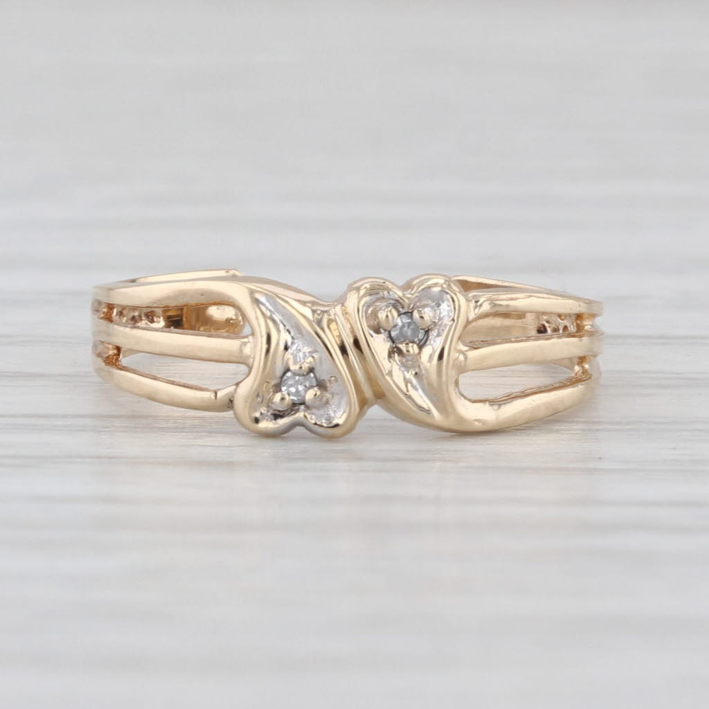 Diamond Accented Hearts Bypass Toe Ring 10k Yellow Gold Adjusable Size