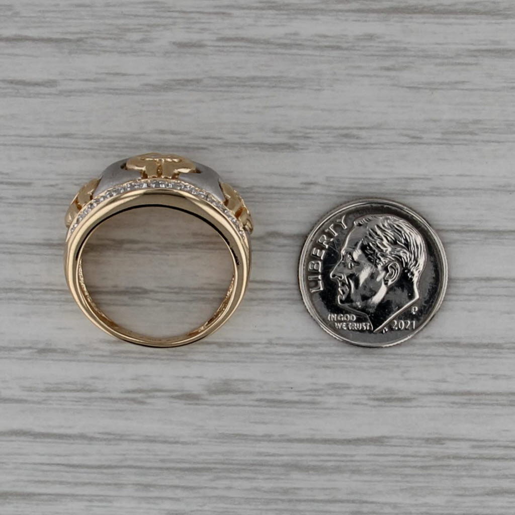 Diamond Wide Band Ring 14k White Yellow Gold Size 7.5 Cocktail