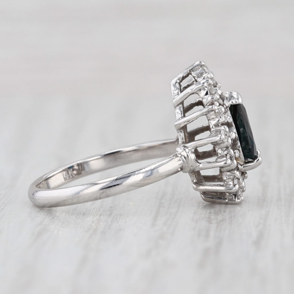 1.20ctw Pear Blue Sapphire Diamond Halo Ring 14k White Gold Engagement Size 6.5