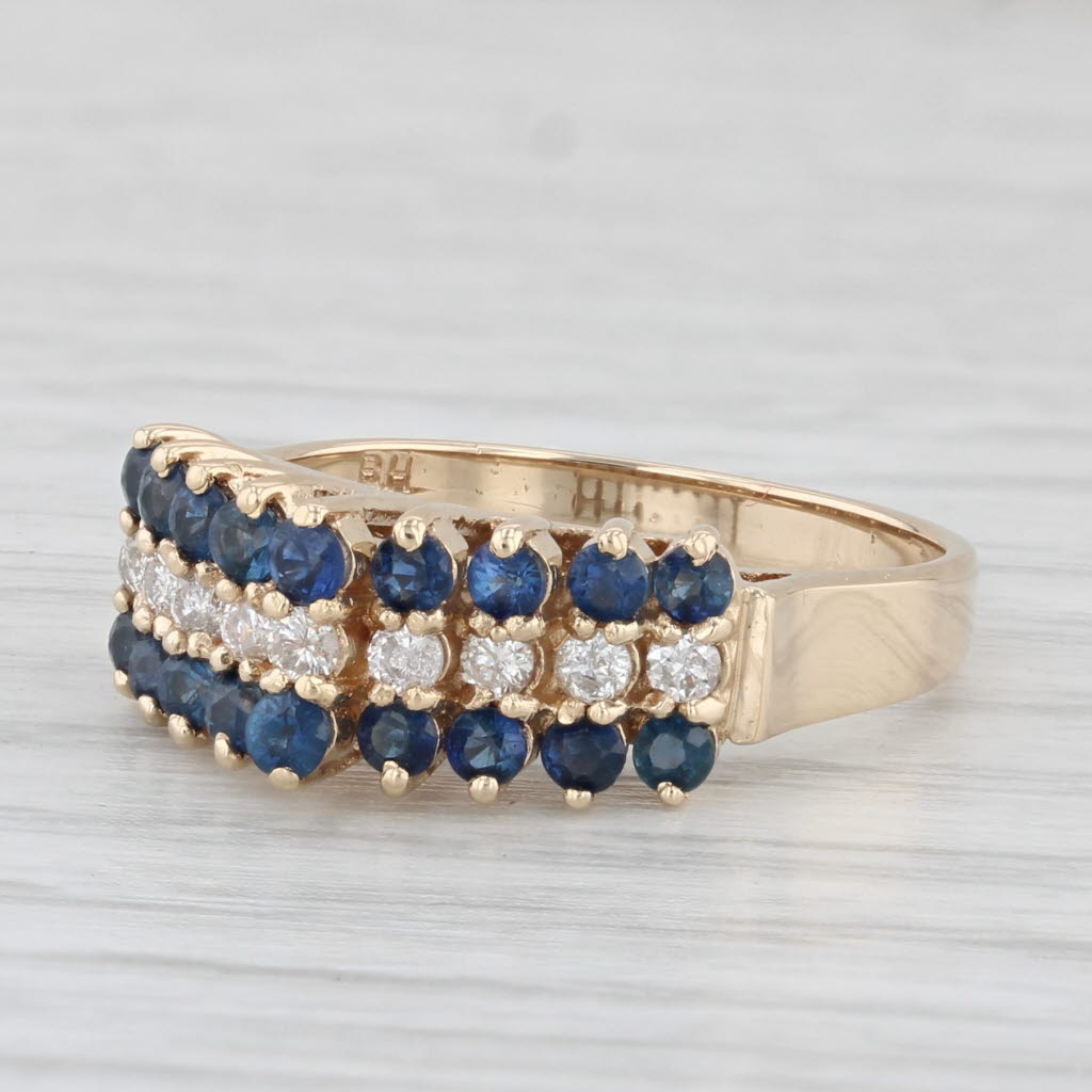 Light Gray 0.80ctw Blue Sapphire Diamond Tiered Ring 14k Yellow Gold Size 6 Stackable