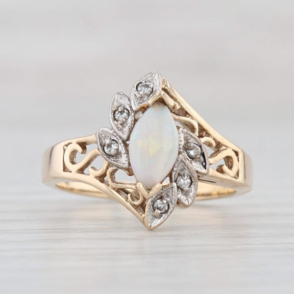 Light Gray Marquise Opal Bypass Ring 10k Yellow Gold Size 5