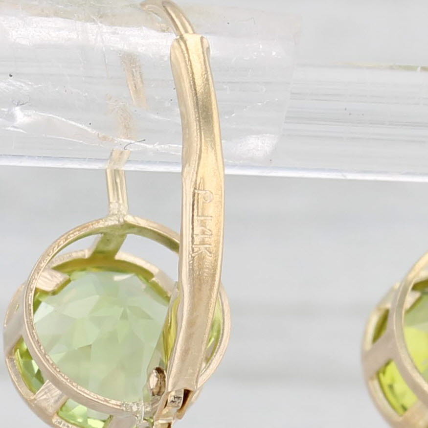 Light Gray Cultured Pearl Peridot Drop Earrings 14k Yellow Gold Lever Backs