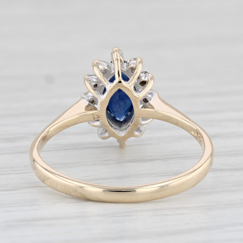 Light Gray 0.70ctw Marquise Blue Sapphire Diamond Halo Ring 10k Gold Size 6.25 Engagement