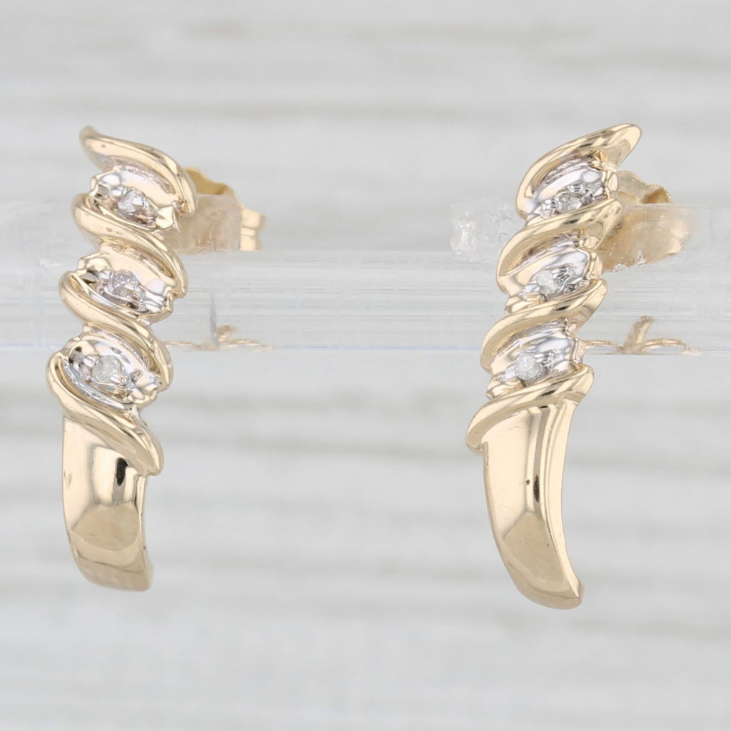 Light Gray Diamond Journey J-Hook Earrings 14k Yellow Gold Pierced Drops