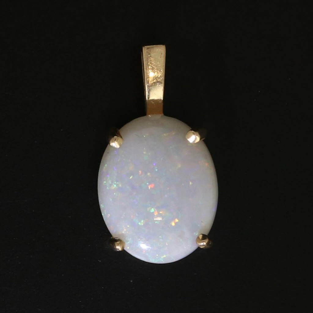 Black Opal Oval Cabochon Solitaire Pendant 14k Yellow Gold Small Drop