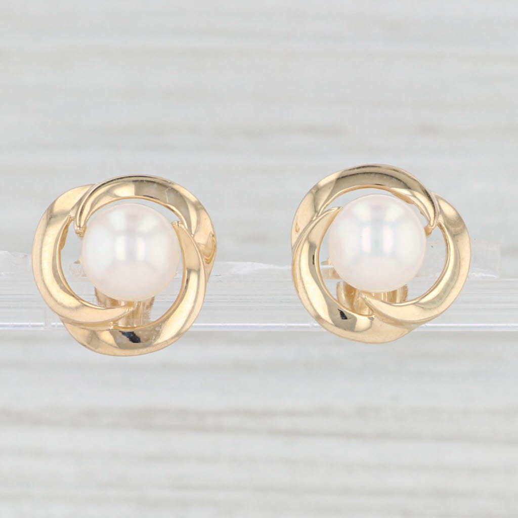 Light Gray Mikimoto Cultured Pearl Stud Earrings 14k Yellow Gold