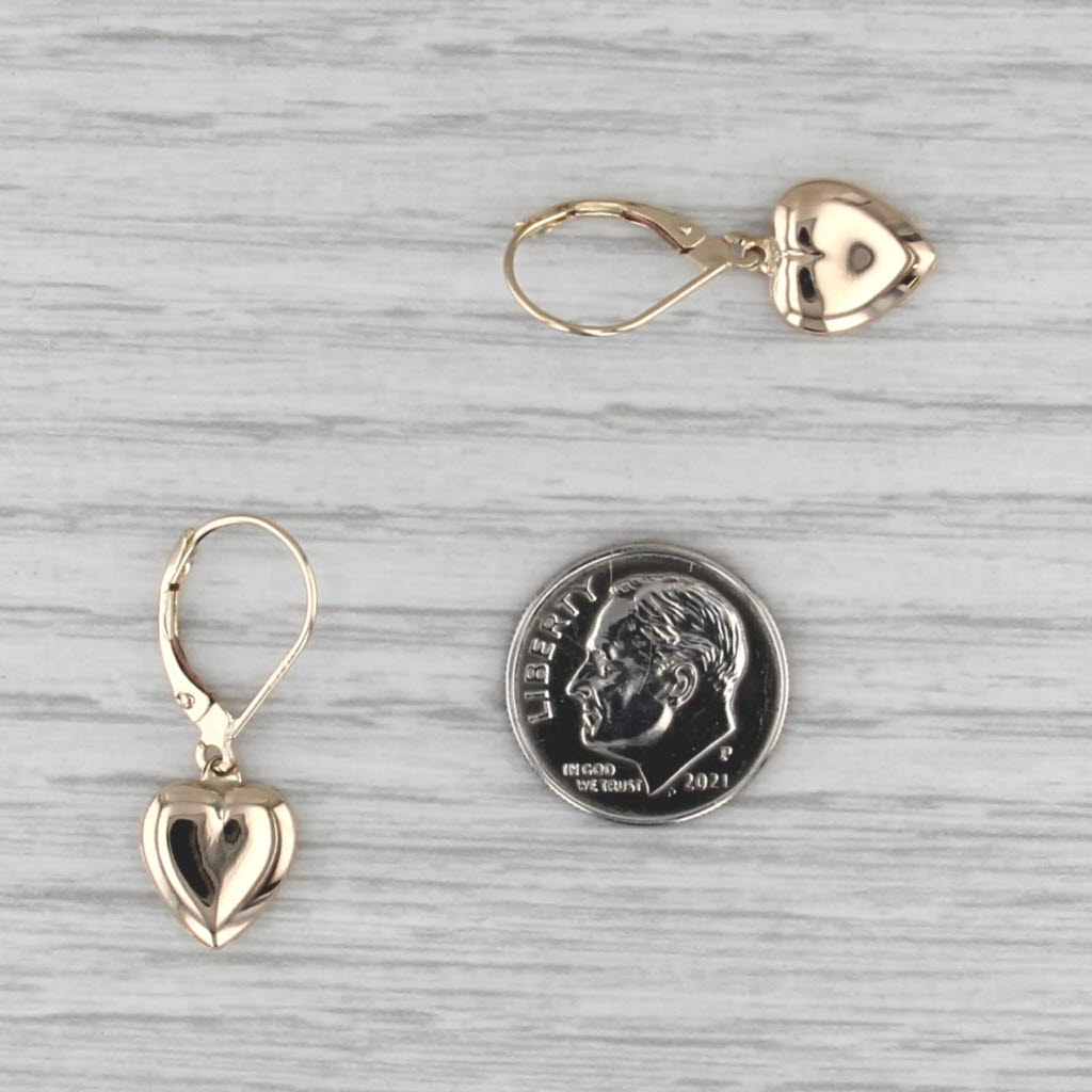 Heart Dangle Earrings 14k Yellow Gold Leverback Drops