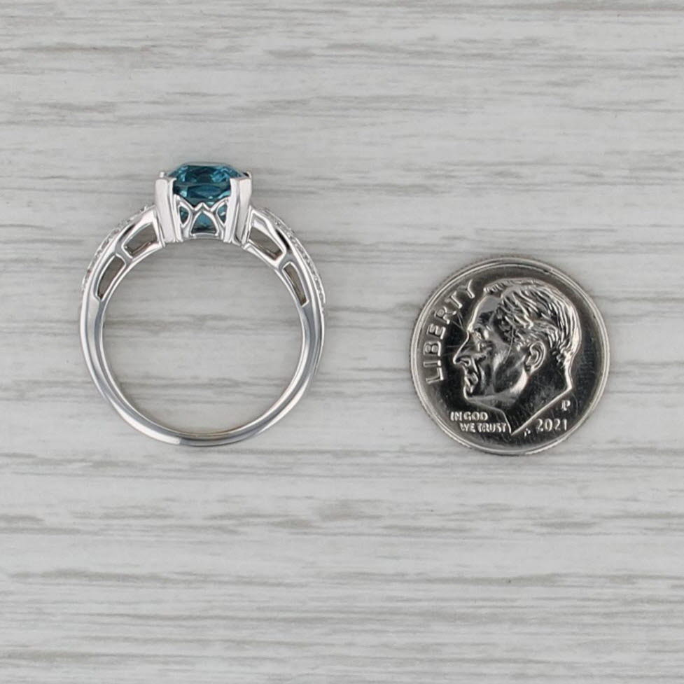 3.20ctw Blue Topaz Diamond Ring 18k White Gold Size 6.75 Engagement