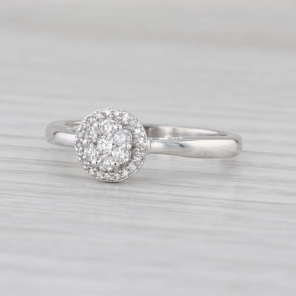 0.22ctw Diamond Cluster Halo Engagement Ring 10k White Gold Size 7