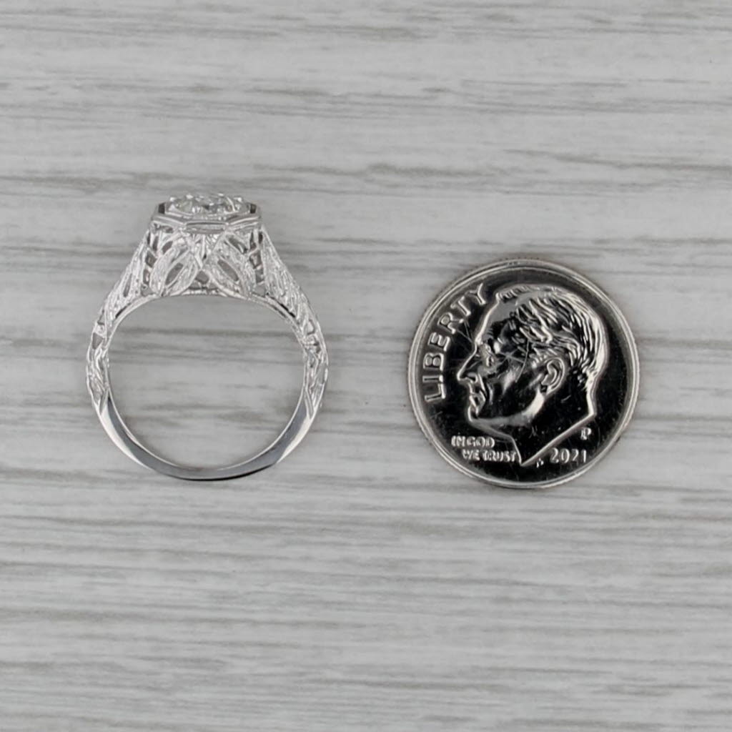 Art Deco GIA 0.67ct Old European Engagement Ring 18k Gold Filigree Size 3.75