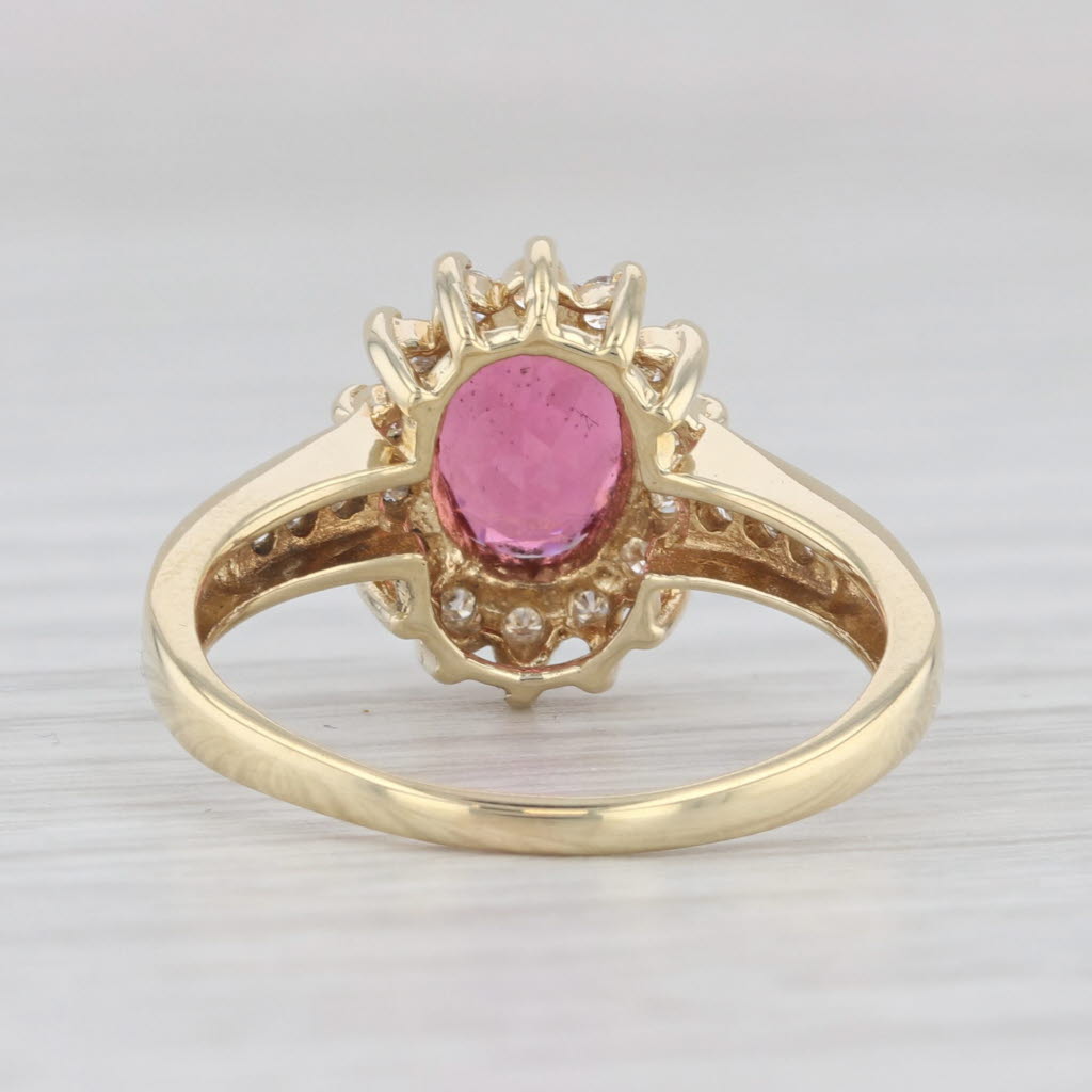 Light Gray 1.70ctw Pink Tourmaline Diamond Halo Ring 18k Yellow Gold Size 6.5