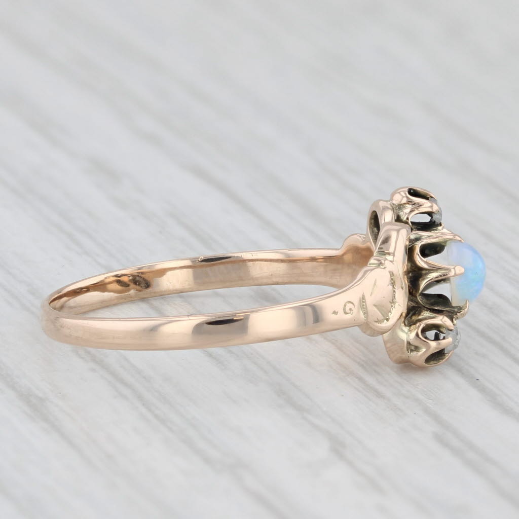 Light Gray Antique Diamond Opal Bypass Ring 10K Yellow Gold Size 6.5