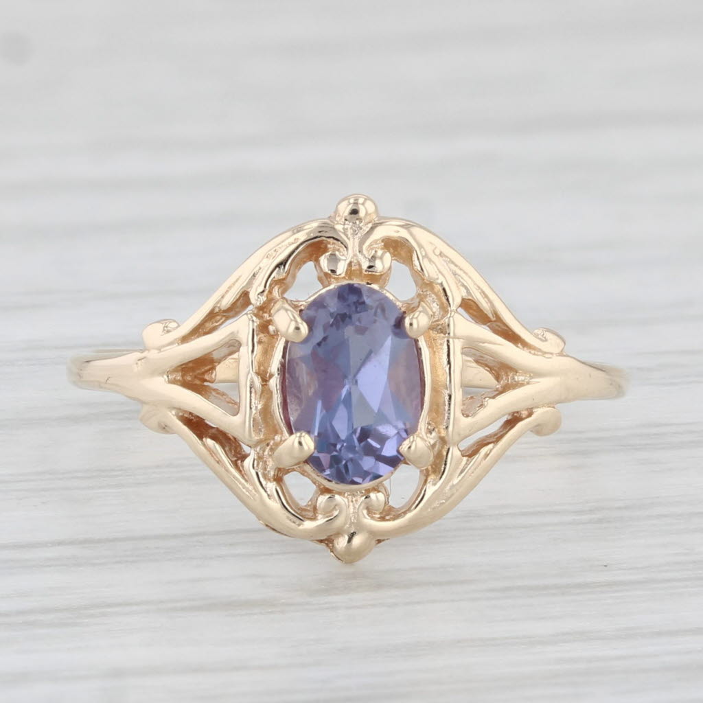 Light Gray 0.66ct Lab Created Purple Sapphire Ring 10k Yellow Gold Size 5.75 Oval Solitaire