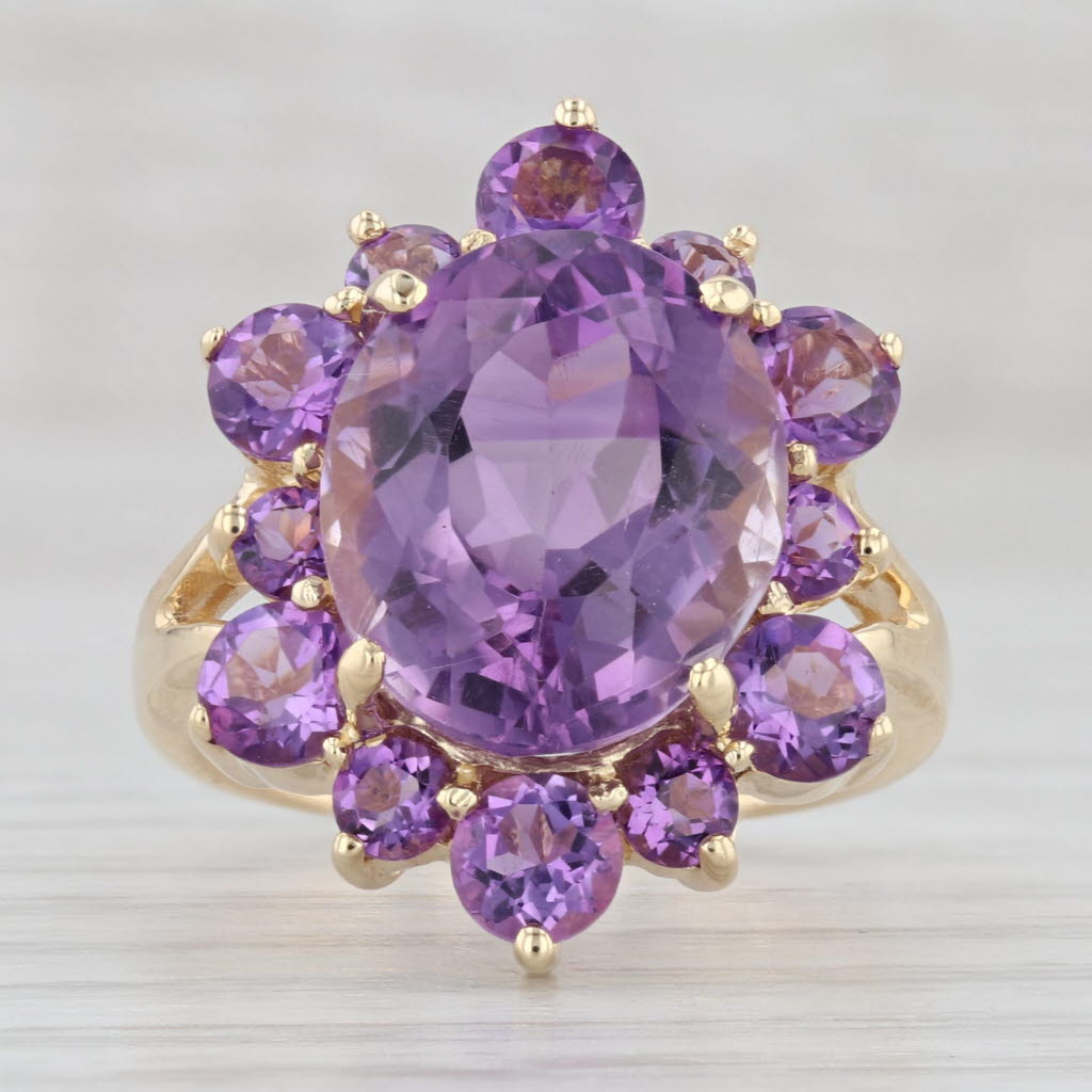 Light Gray 8.20ctw Amethyst Cocktail Ring 14k Yellow Gold Size 6.5