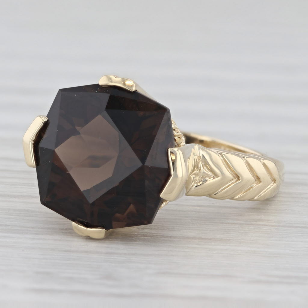 Light Gray 4.50ct Fantasy Cut Smoky Quartz Solitaire Ring 14k Yellow Gold Size 6