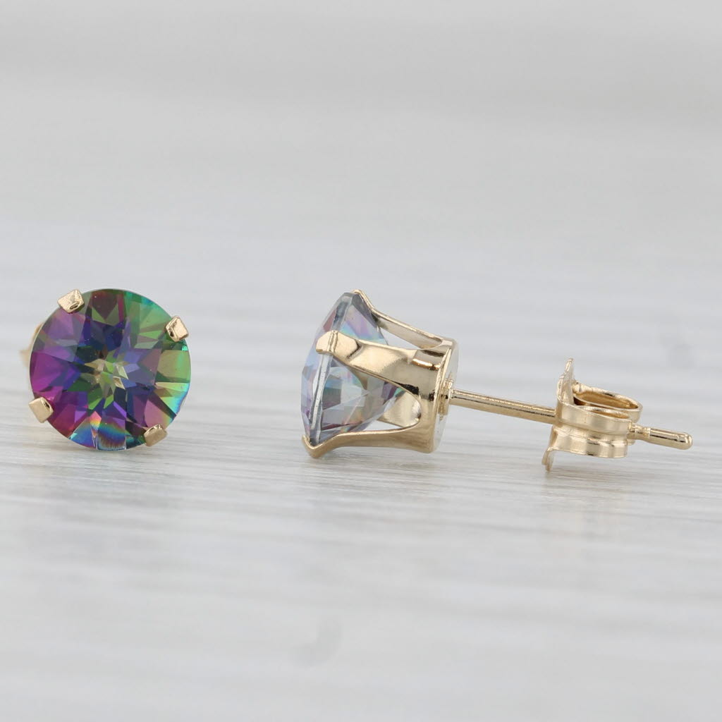 Light Gray 2ctw Mystic Topaz Stud Earrings 14k Yellow Gold Round Solitaire Studs