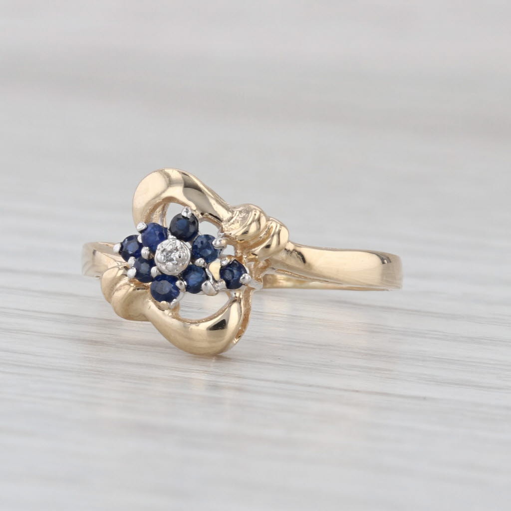 0.24ctw Blue Sapphire Diamond Bypass Ring 10k Yellow Gold Size 7.75