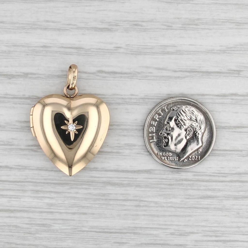 Vintage Diamond Accented Heart Locket Pendant 14k Yellow Gold