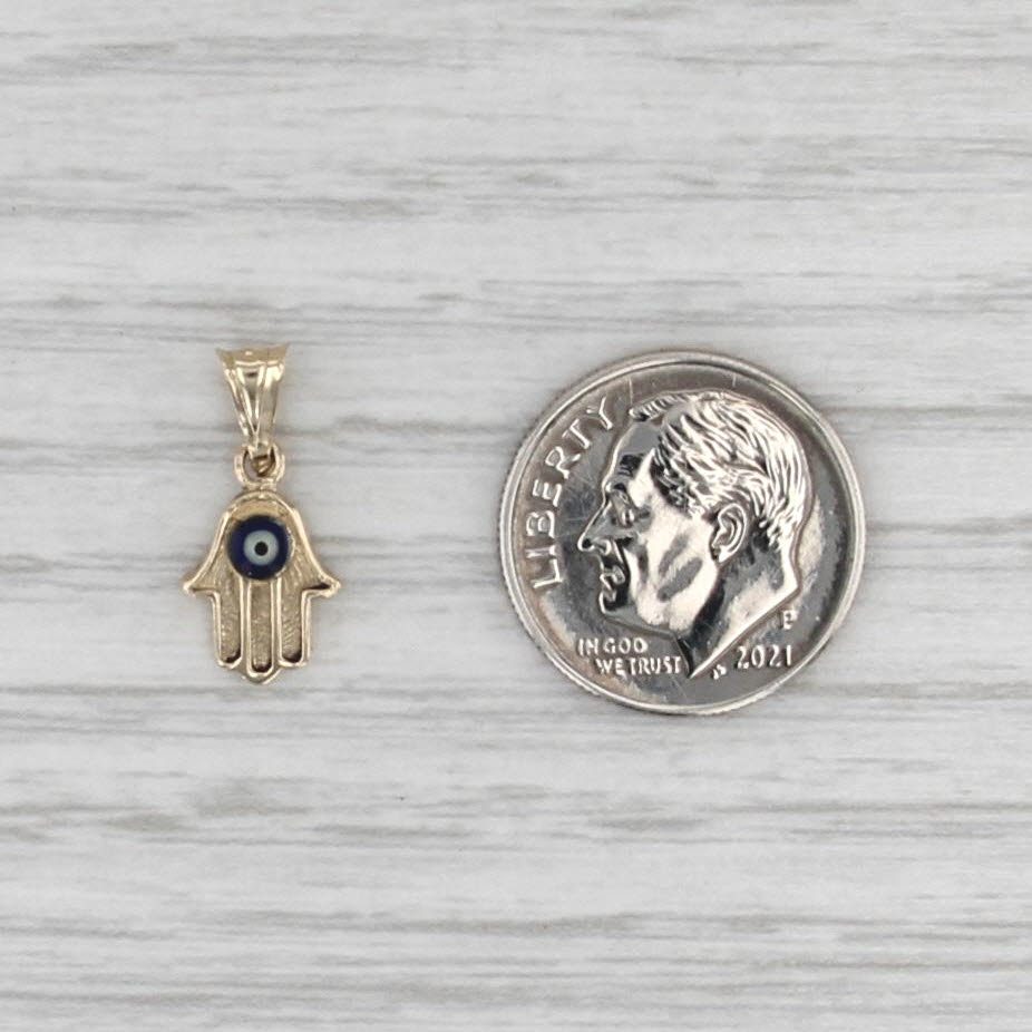 Hamsa Hand Talisman Pendant 14k Gold Small Drop All Seeing Eye of Deity Charm