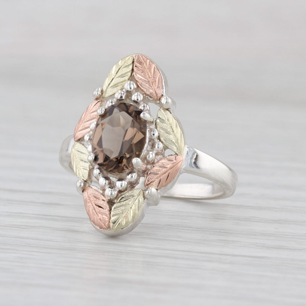 Smoky Quartz Leaf Ring Sterling Silver 12k Gold Coleman Co Black Hills Gold