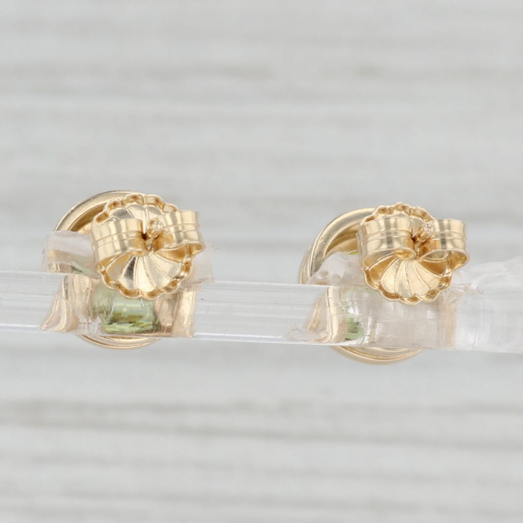 Light Gray 2.80ctw Green Peridot Stud Earrings 14k Yellow Gold Round Solitaires