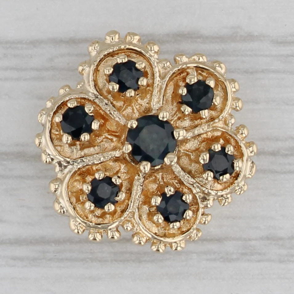 Gray 0.51ctw Blue Sapphire Flower Slide Bracelet Charm 14k Yellow Gold