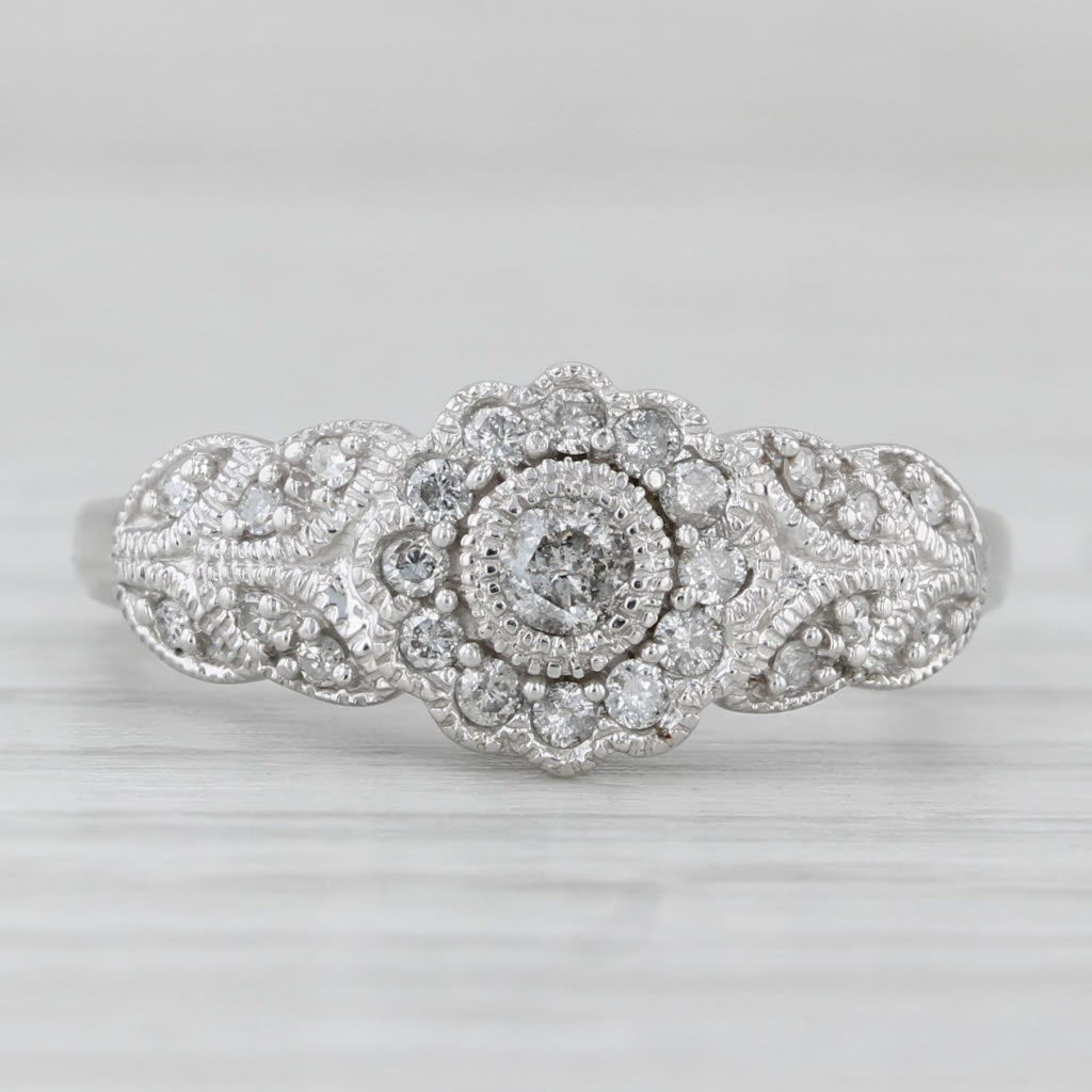 Light Gray 0.25ctw Diamond Flower Ring Vintage Engagement 10k White Gold Size 7