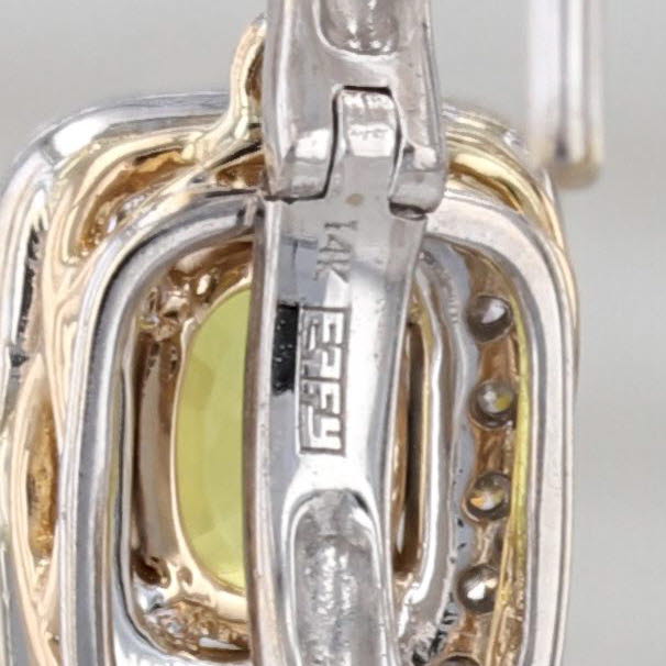 1.23cw Yellow Sapphire Diamond Halo Dangle Earrings 14k White Yellow Gold Hoops