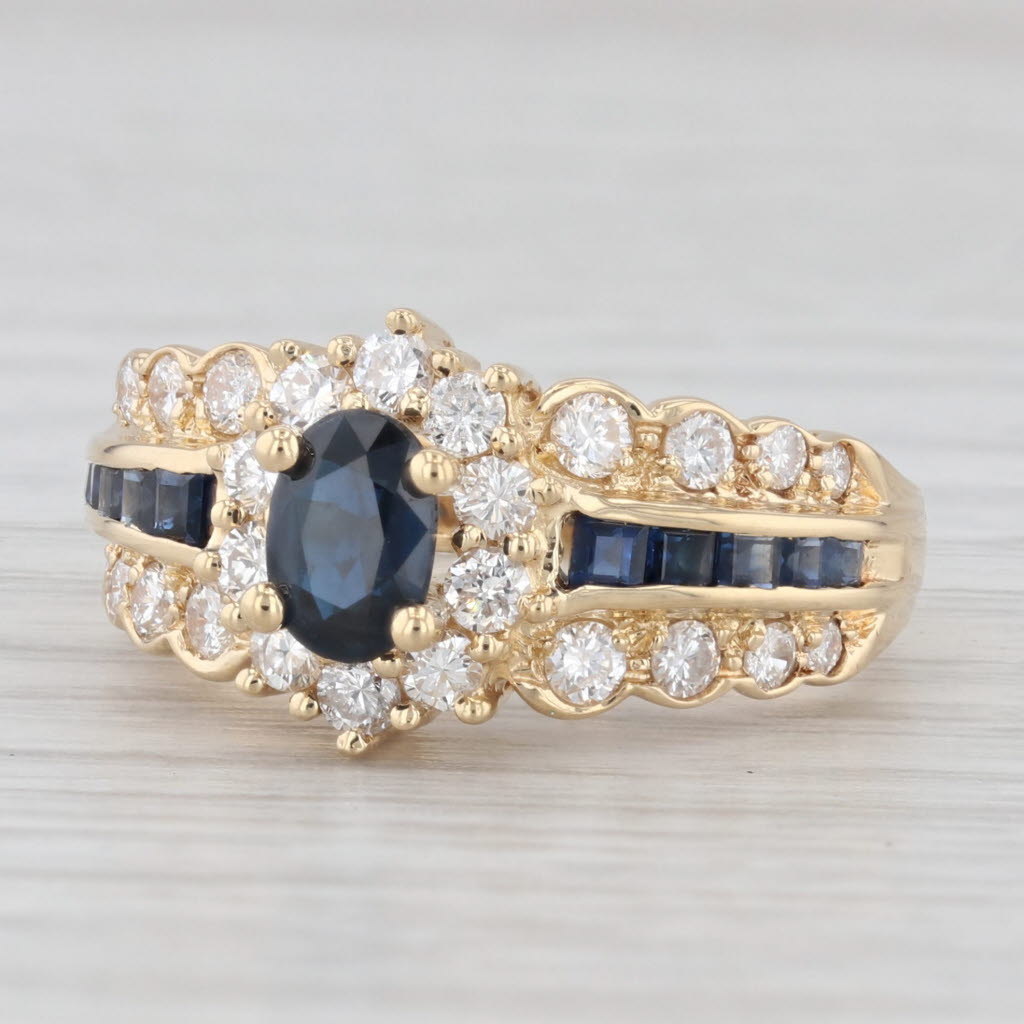 Light Gray 1.60ctw Blue Sapphire Diamond Ring 14k Yellow Gold Size 6.5 Engagement