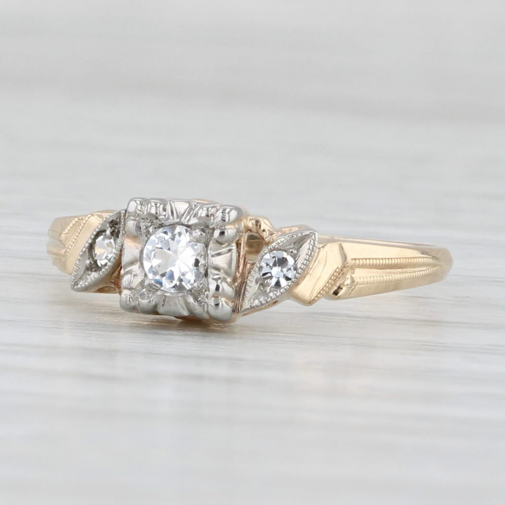 Light Gray Vintage Lab Created White Spinel Engagement Ring 10k Yellow Gold Size 6.75