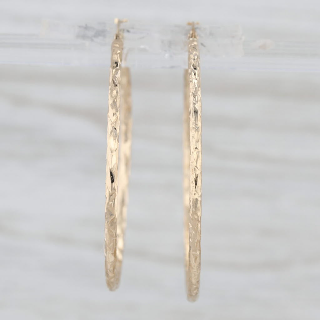 Etched Hoop Earrings 10k Gold Snap Top Posts Lightweight Round Hoops 35 x 1.5 mm