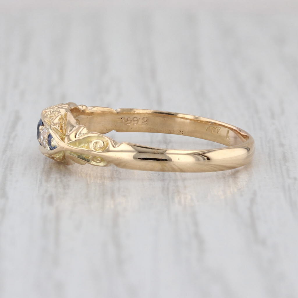 Antique 0.28ctw Sapphire Diamond Ornate Ring 18k Yellow Gold Size 9