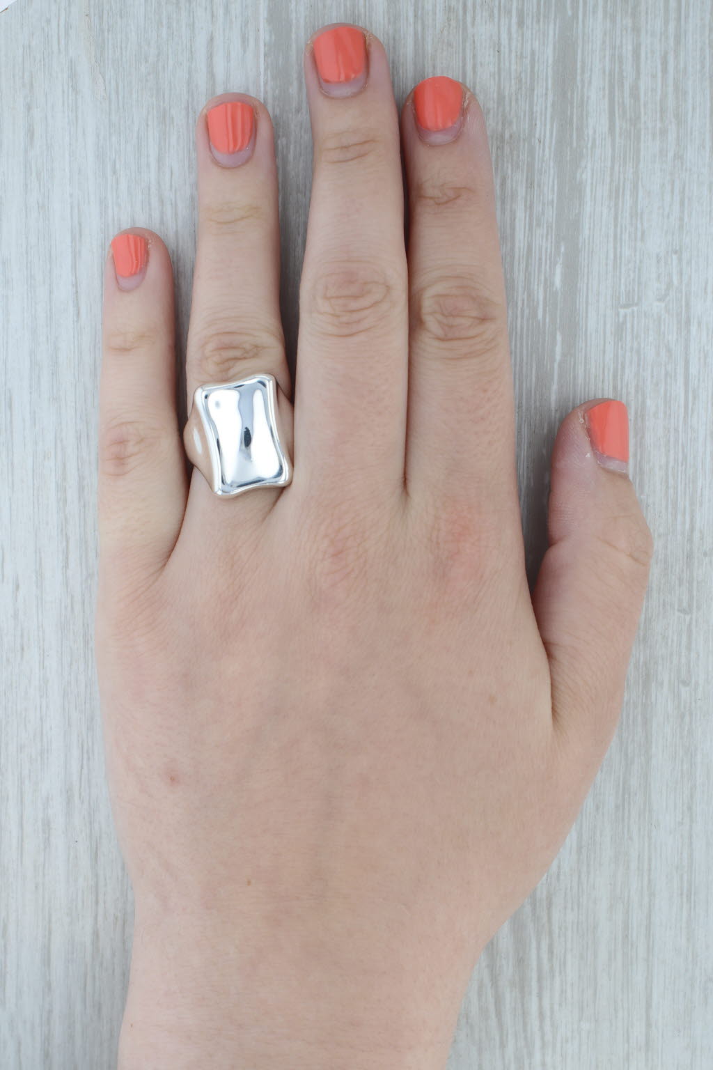 Dark Gray Concave Contoured Statement Ring Sterling Silver Size 9