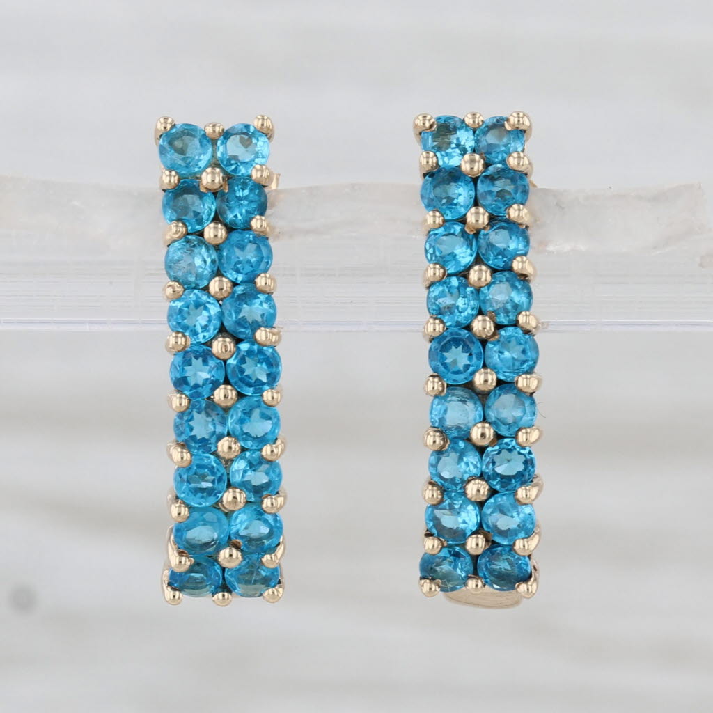 1.40ctw Blue Apatite J-Hook Earrings 10k Yellow Gold Drops