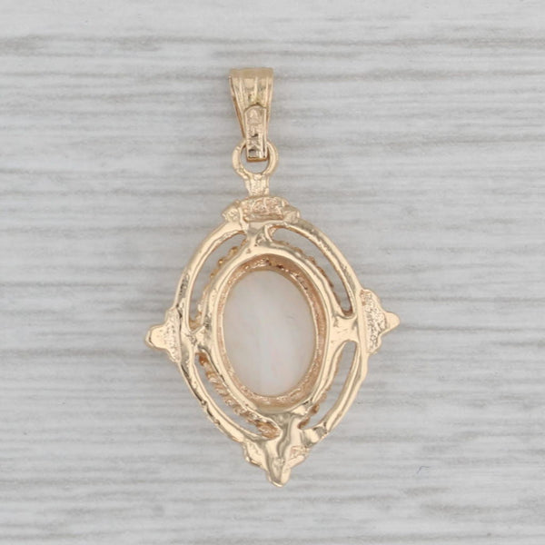 Opal Cabochon Solitaire Pendant 14k Yellow Gold Flower Accents