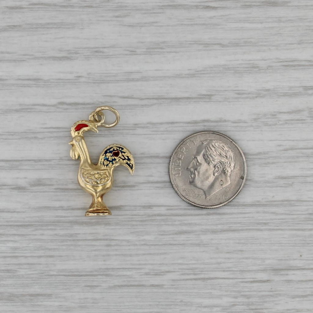 Vintage Rooster Chicken Charm 20k Yellow Gold Enamel Portugal Pendant