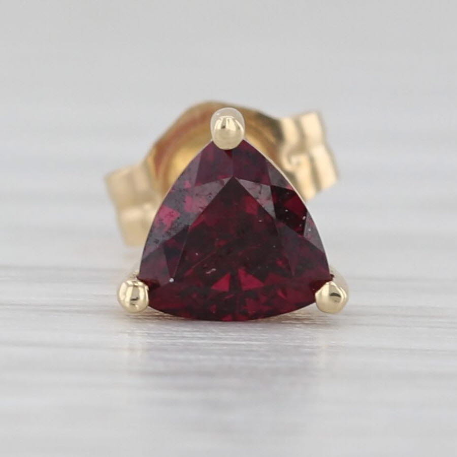 Light Gray Single 0.46ct Trillion Garnet Solitaire Stud Earring 14k Yellow Gold
