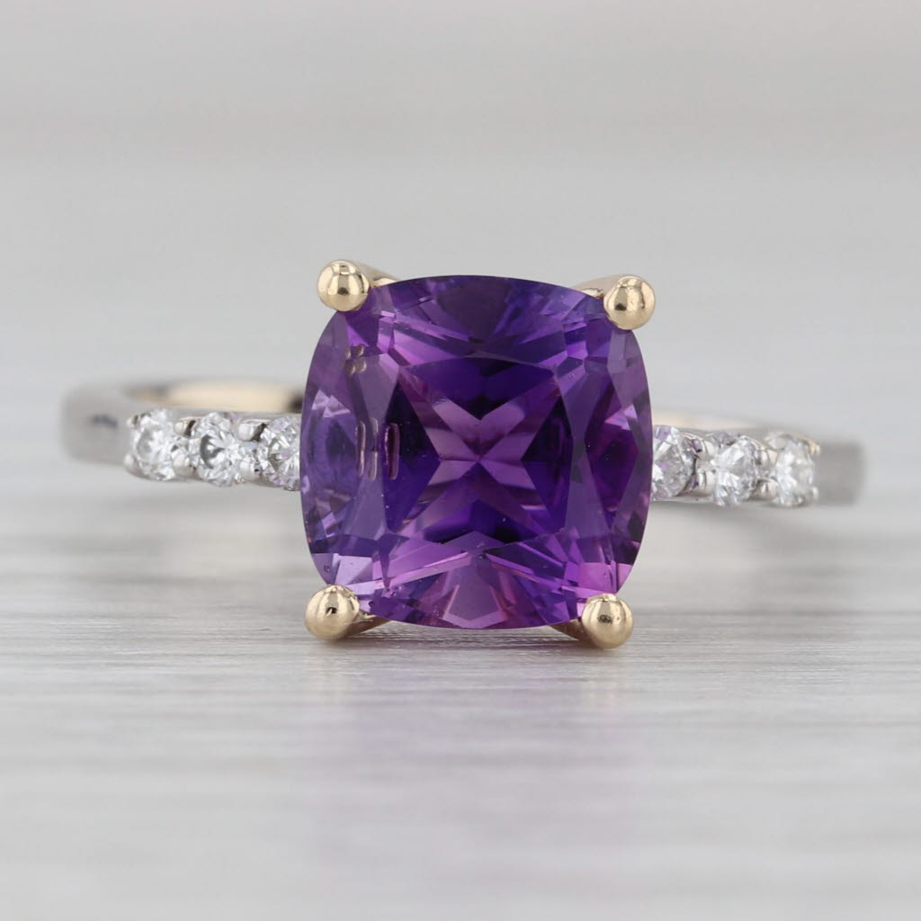 Gray 2.66ctw Amethyst Diamond Ring 14k White Yellow Gold Size 8