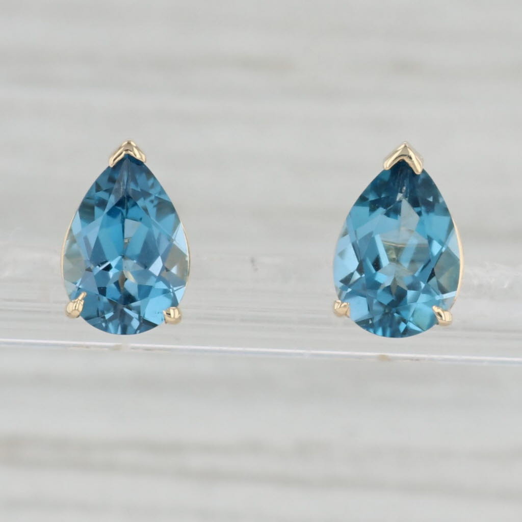 Gray 4.70ctw London Blue Topaz Teardrop Stud Earrings 14k Gold Pear Solitaire Studs